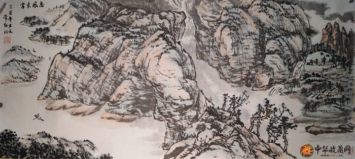 劉常炳    山水國畫作品  《惠風乘客圖》48*108cm